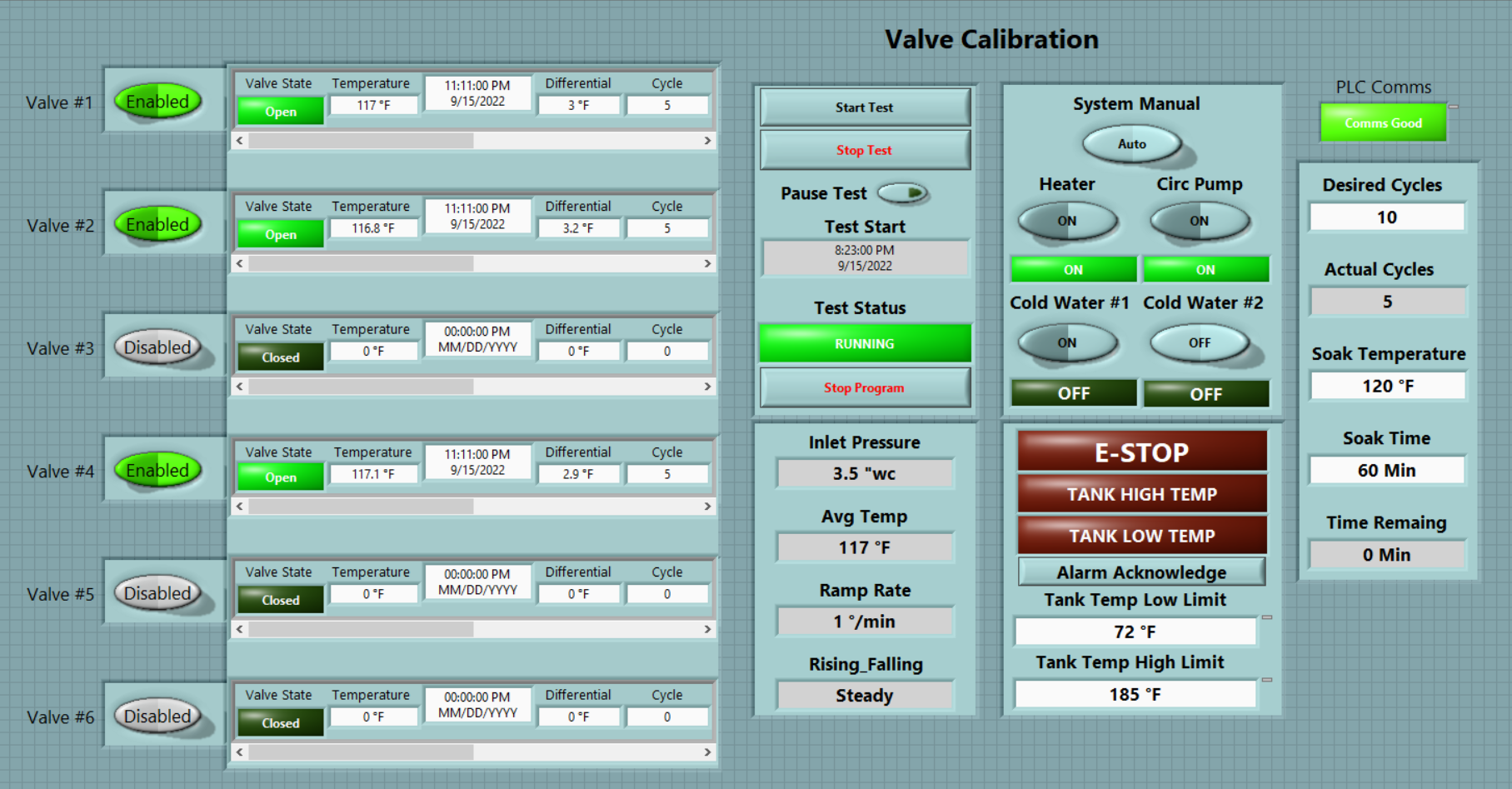 valve calibration screen